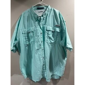 Columbia PFG Bahama II Fishing Shirt Mens 3XT Tall Aqua Mint Green Short Sleeve
